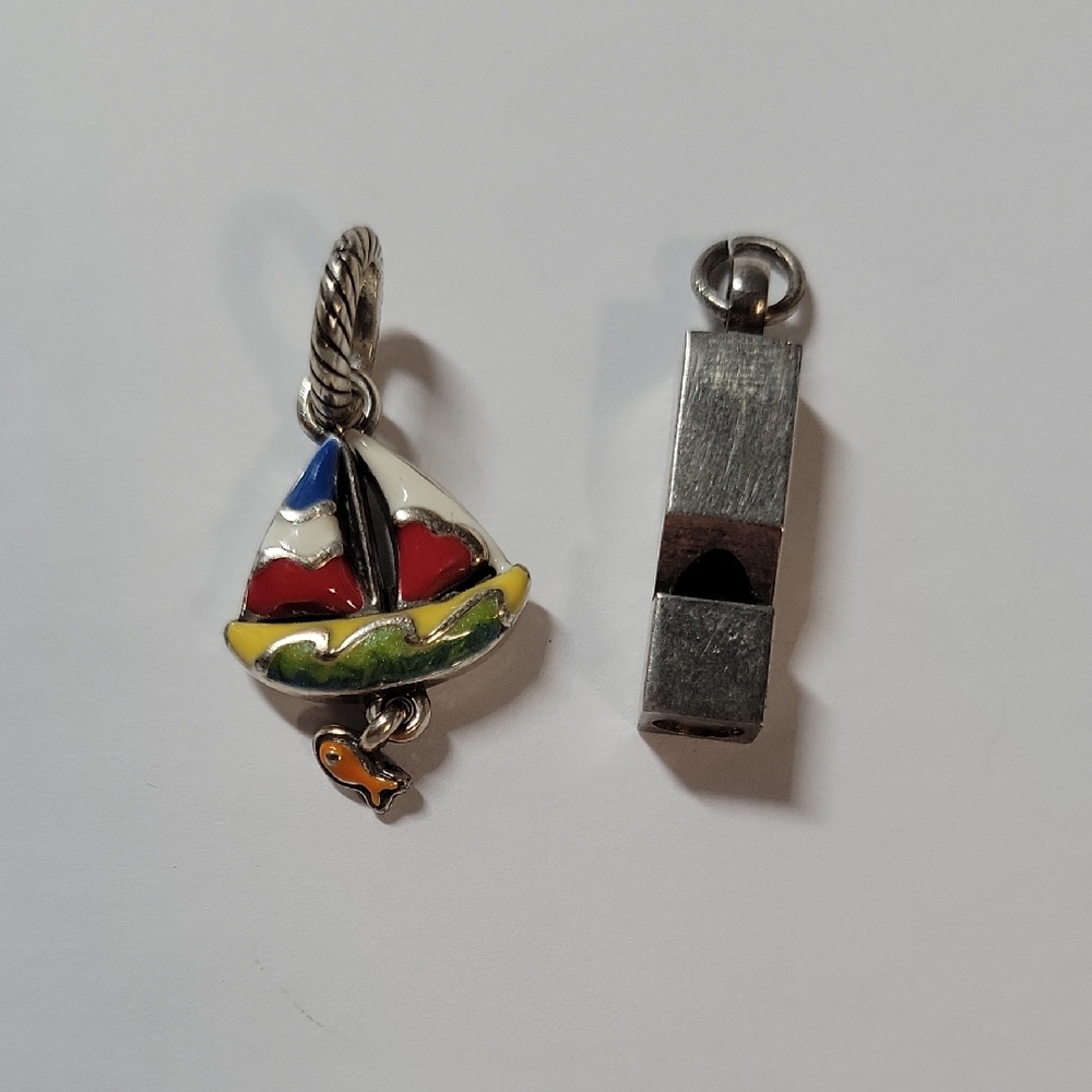925 Silver Colorful Sailboat Enamel Charm with Tiny Fish Accent